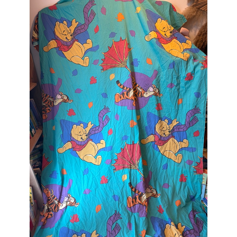 Vintage Y2K Disney Winnie the Pooh Tigger Flat Sheet Autumn Leaves Kids Bedding